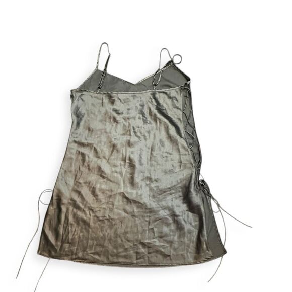 VICTORIA’S SECRET Women’s Gray Green Satin Lace-Up Slip Dress Size Small - Picture 2 of 5